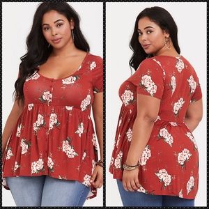 Torrid
Super Soft Orange Floral Babydoll Tee